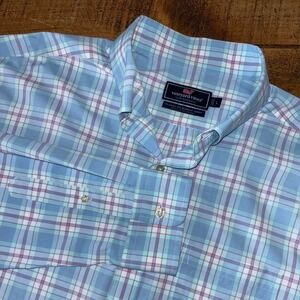 Vineyard Vines Mens Performance Classic Fit Murray Shirt Long Sleeve Blue Pink L